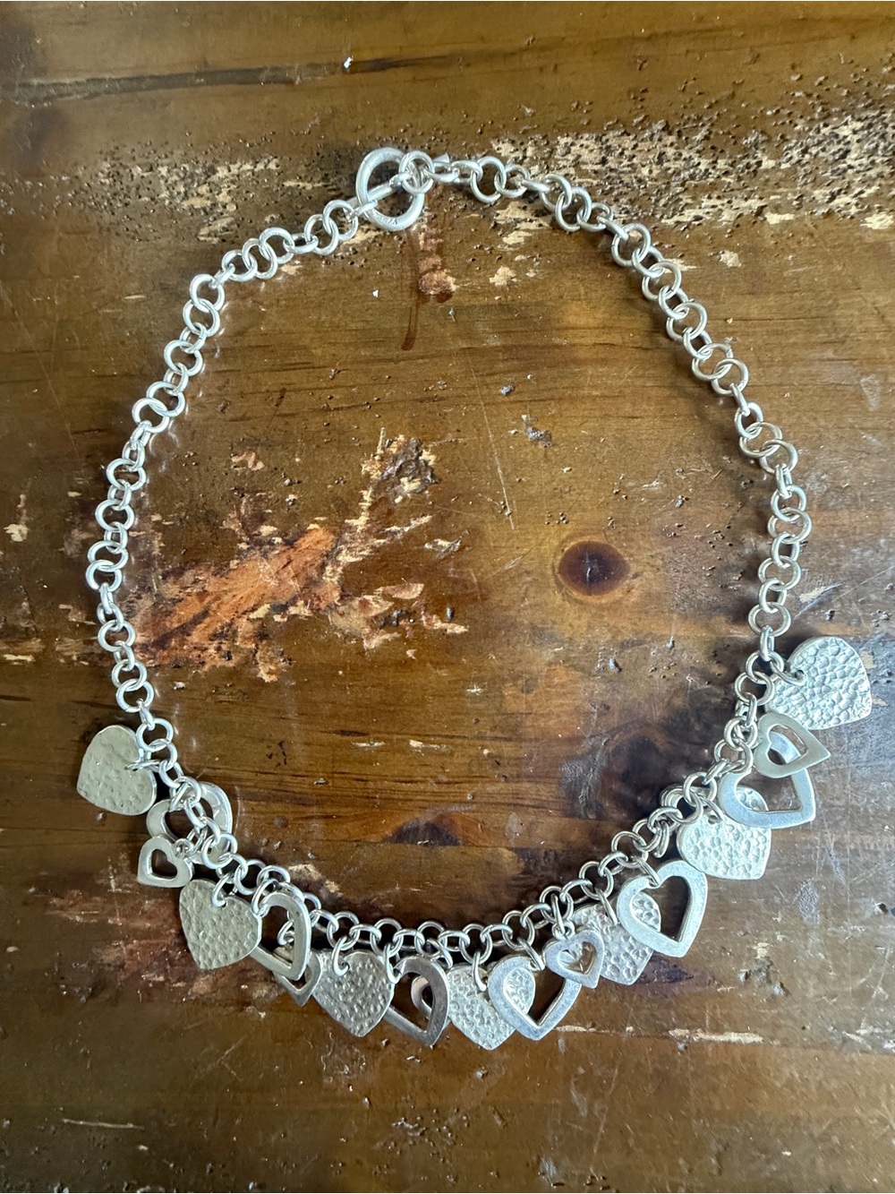 NWOT Sterling Silver MultiHeart Charms  925 Round Rolo Necklace Toggle Clasp 16"